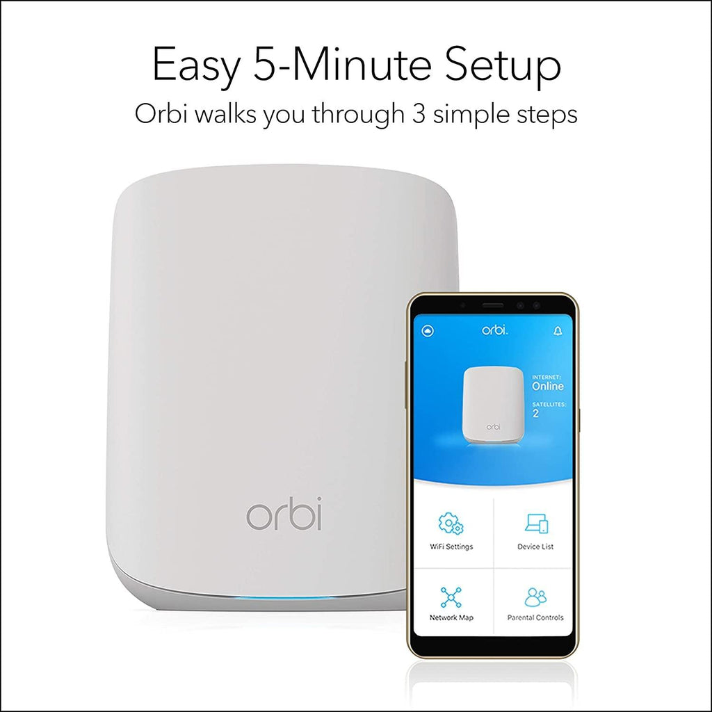 Netgear Orbi Larger Whole Home Dual Band Mesh WiFi 6 System (RBK353) Router with 2 Satellite Extenders | Coverage up to 4,000 sq. ft. and 30+ Devices | AX1800 WiFi 6 (Up to 1.8Gbps, Dual_Band)