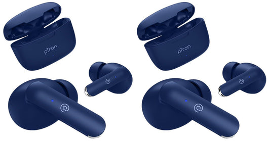 pTron Bassbuds Duo in Ear Earbuds with 32Hrs Total Playtime, Bluetooth 5.1 Wireless Headphones, Stereo Audio, Touch Control TWS, with Mic, Type-C Fast Charging, IPX4 & Voice Assistance (Blue) - Triveni World