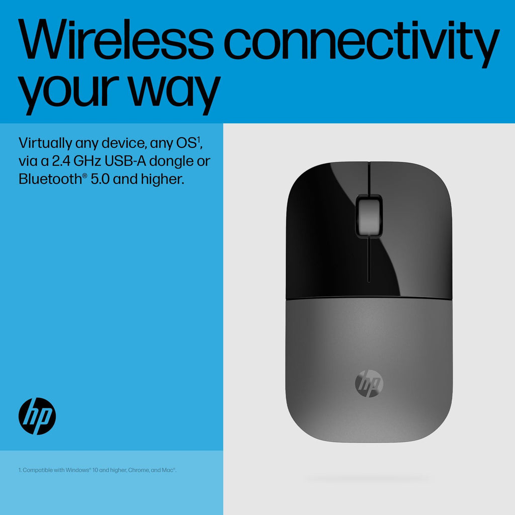 HP Z3700 Dual Silver Mouse/2.4 GHz Wireless connection/1600 dpi/3 Buttons/Silent clicks; Multi-Device; Cross Operating Systems/3 Years Warranty