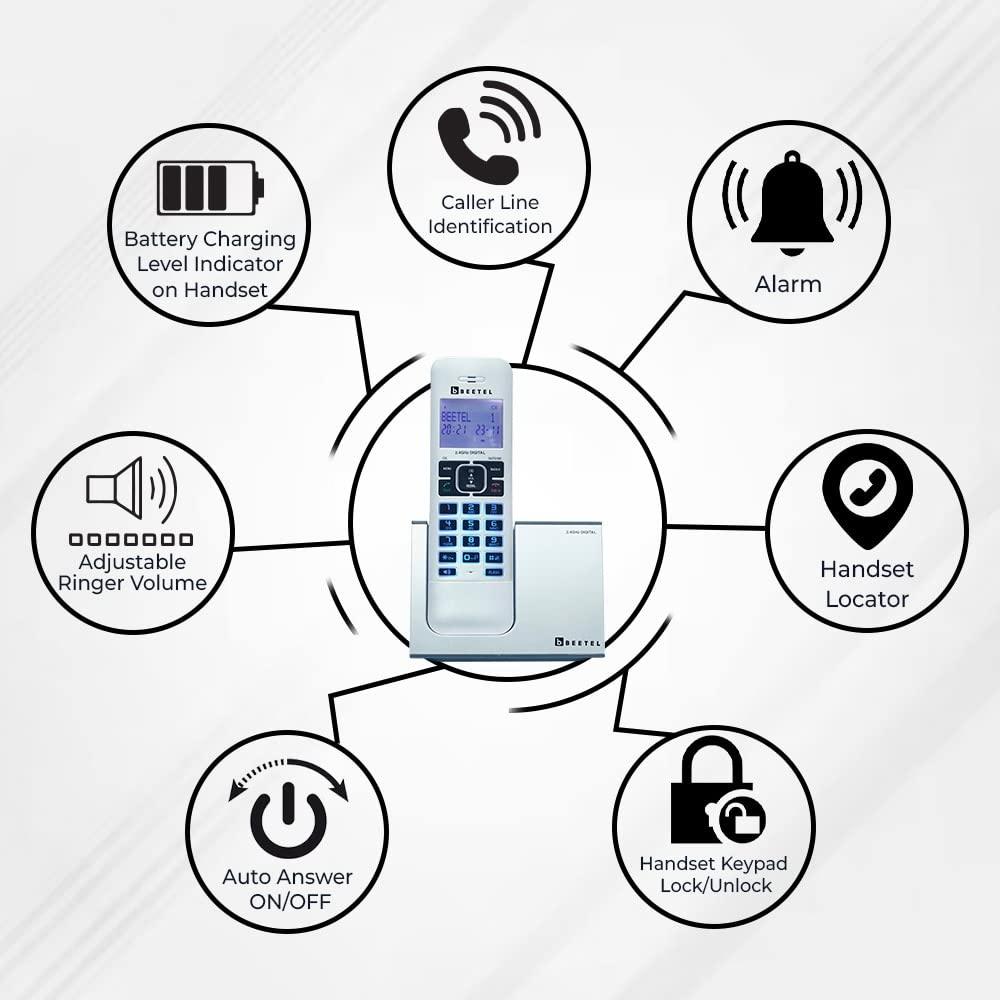 Beetel Newly Launched X75 2.4Ghz Cordless Landline,Dual Mode DTMF/FSK,1 Line 7 Segment LCD Display & Blue LED Backlit,Illuminated Keypad,2 Way Speaker Phone,6 Step Ringer Volume Control (Silver)(X75)