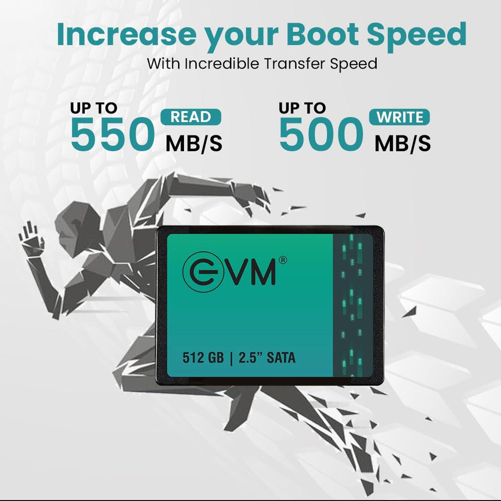 EVM 512GB 2.5 Inch SATA Internal SSD - Read: 550MB/s & Write: 500MB/s - SATA Solid-State Drive - 5Years Warranty (EVM25/512GB)