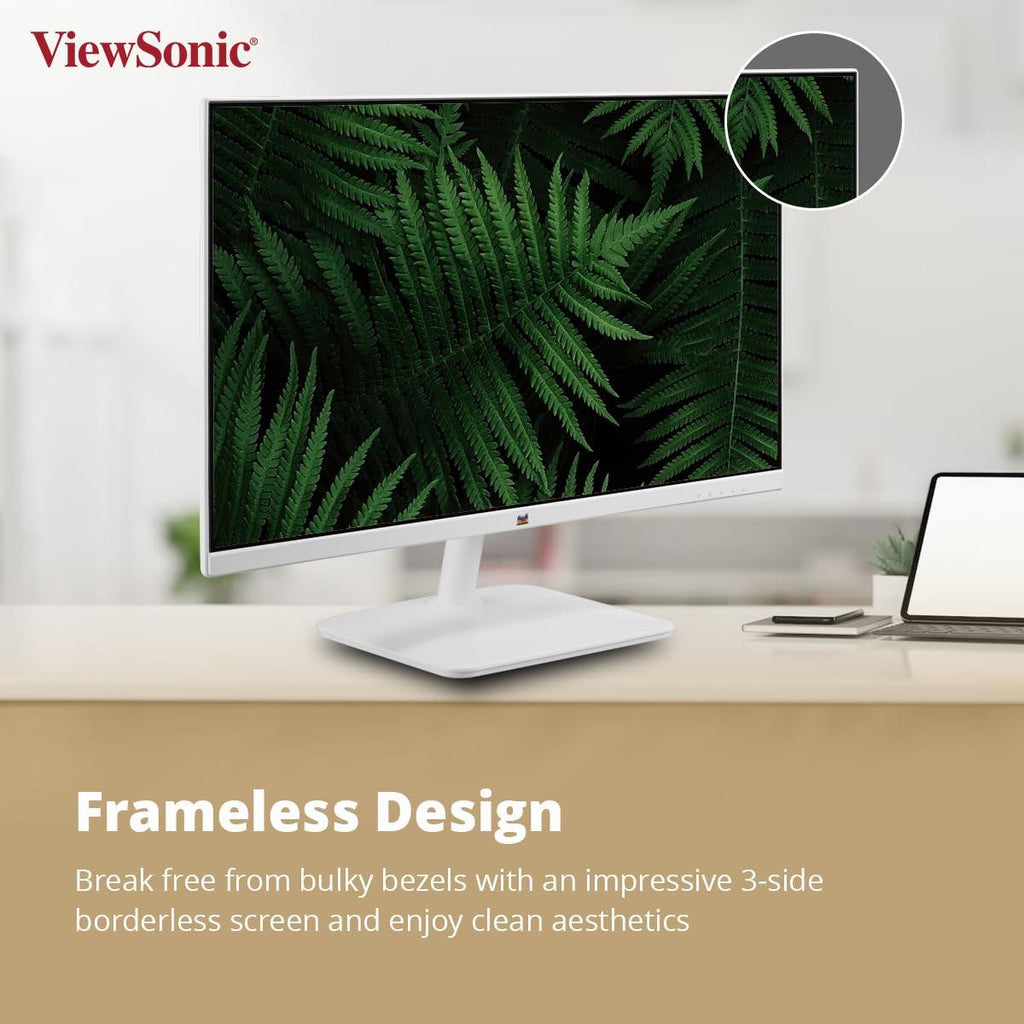 ViewSonic(Originated in USA) 24 Inch Full HD Office Monitor, Slim White, IPS, 100Hz,1Ms ResponseTime, AMD Free Sync, Srgb105%, Borderless Design, Eye Care, Wall Mount HDMI | VGA - VA2432-H-W