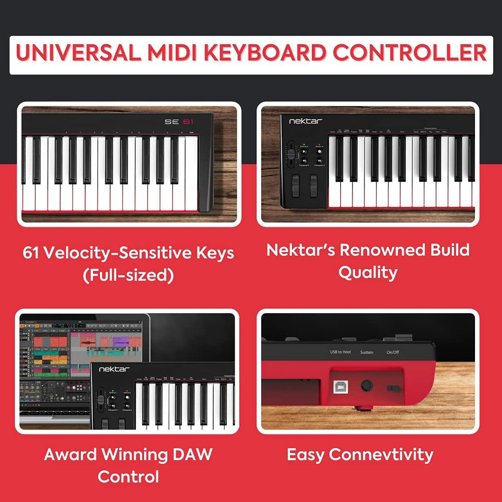 (Refurbished) Nektar SE61 61-Key Full-Size Velocity-Sensitive USB Midi Keyboard Controller with Nektar DAW Integration and Free Professional Recording Software