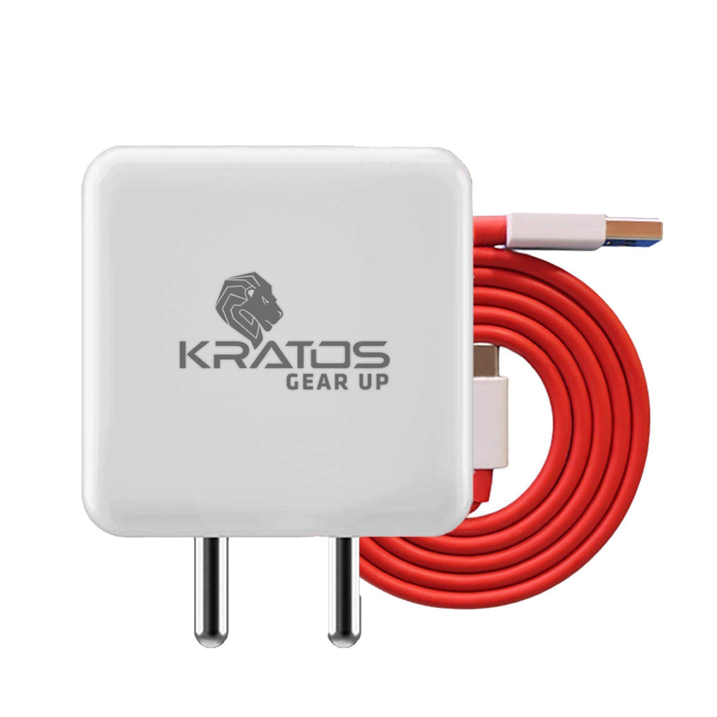 Kratos 65W Fast Charger Adapter & USB-A to Type C Cable Combo, Compatible with Samsung, OnePlus, Realme, Xiaomi, Oppo, Vivo & Other Smartphones, Type C Charger Supports Dash, Warp, Vooc, SuperVooc