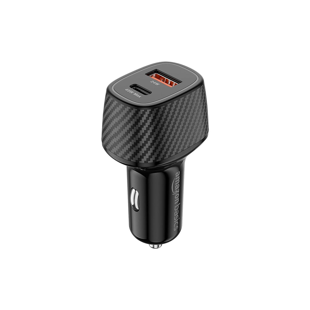 amazon basics - Car Charger with Dual Output | Charging | Compatible with All Smartphones, Ipad, Tablets, Macbooks | 69W | Black, USB, Black