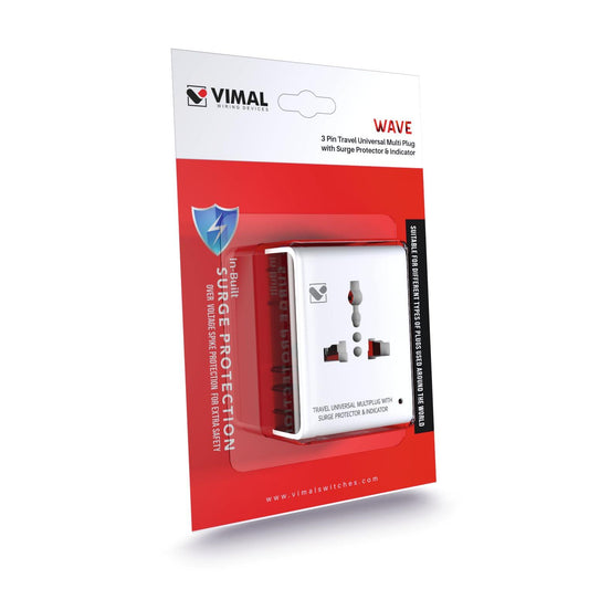 Vimal 6A Wave 3 Pin Multiplug Adapter with inbuilt Surge Protector,Universal Sockets & Indicator