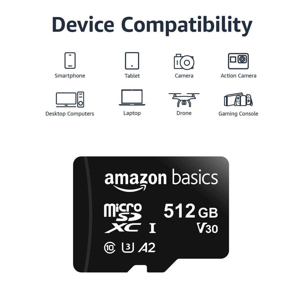 amazon basics 512Gb Microsdxc Memory Card with Full Size Adapter, 100Mb/S, U3