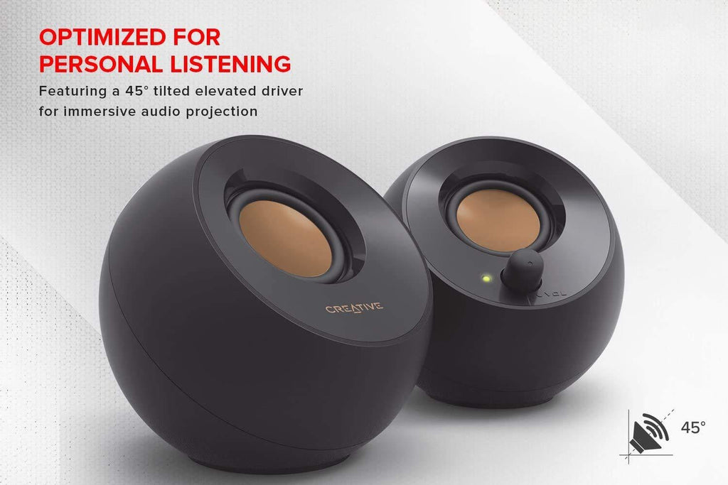 Creative Pebble 2.0 USB-Powered Desktop Speakers with Far-Field Drivers and Passive Radiators for PCs and Laptops (Black)