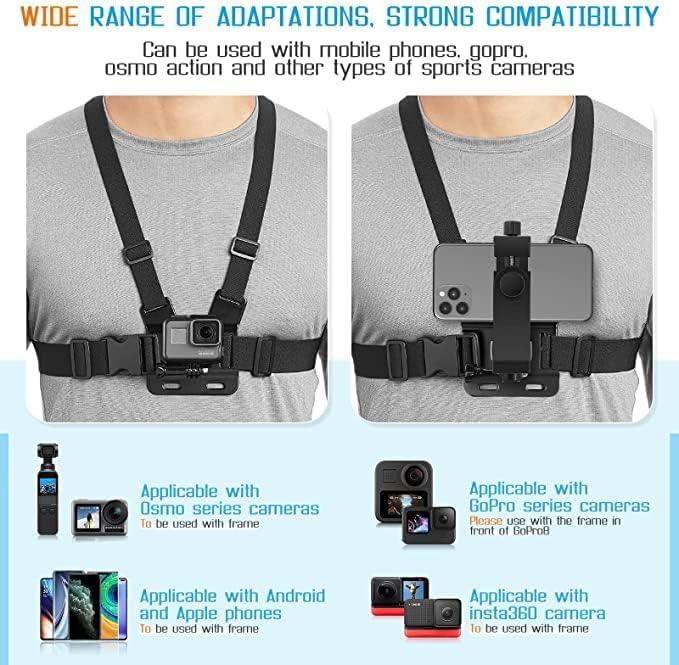 Sounce Mobile Phone Chest Strap Mount GoPro Chest Harness Holder for VLOG/POV Compatible with All Cell Phones and GoPro Hero 9, 8, 7, 6, 5,OSMO Action, AKASO and Other Action Camera