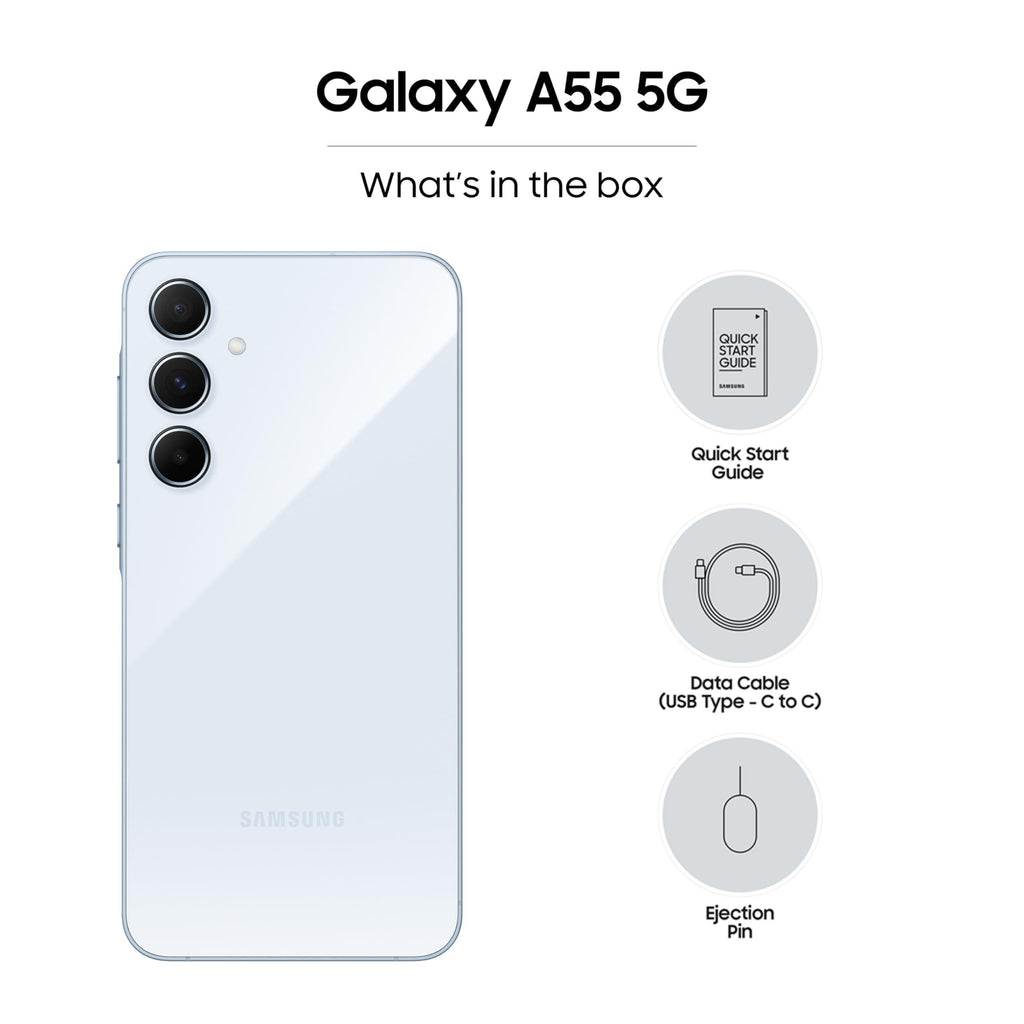 Samsung Galaxy A55 5G (Awesome Iceblue, 12GB RAM, 256GB Storage) | Metal Frame | 50 MP Main Camera (OIS) | Nightography | IP67 | Corning Gorilla Glass Victus+ | sAMOLED with Vision Booster - Triveni World