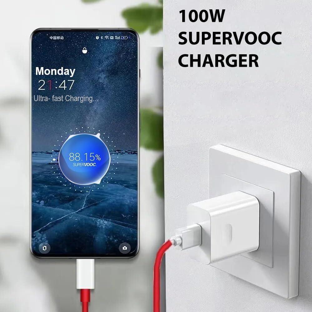 Oneplus Supervooc 100W Power Adapter-Ultra Fast Charger for Oneplus, Fast Charger with USB to C Dash SUPERVOOC Cable for Oneplus 12/12r/11/11R/10/10R/9/9R/Nord 4/ Ce4 / Ce3/ Ce4 Lite and Other Devices