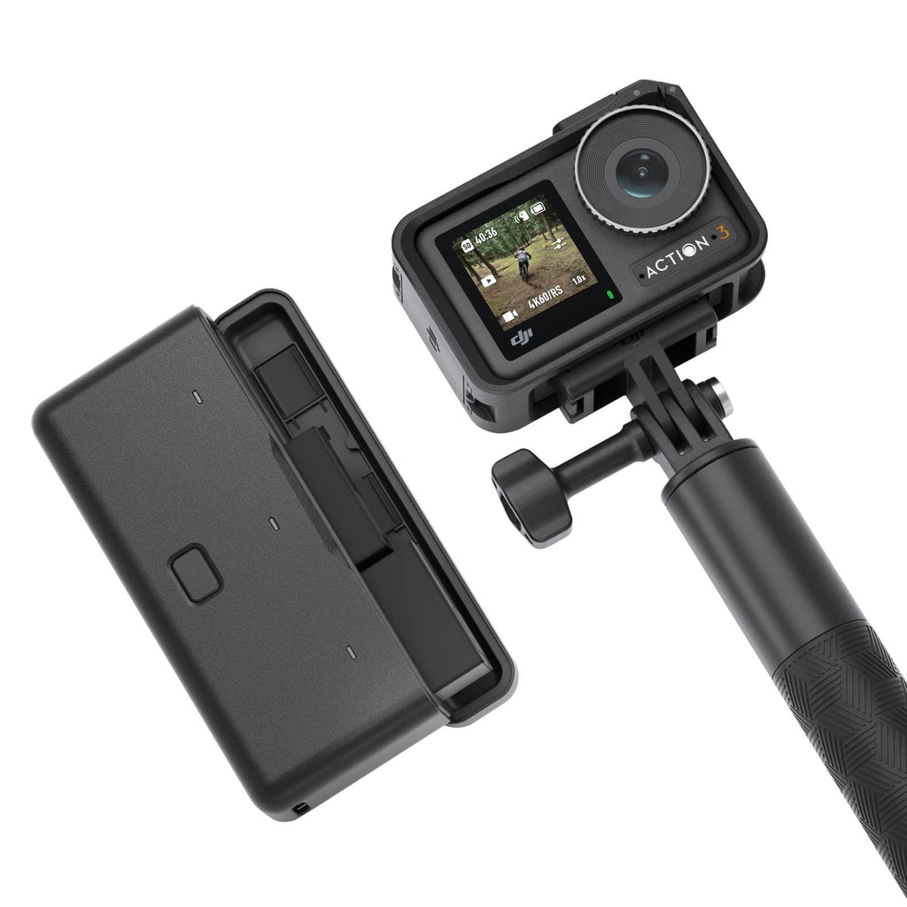 DJI Osmo Action 3 Optical Zoom 4X Adventure Combo - 4K Action Camera, Waterproof, HorizonSteady, Cold Resistant & Long-Lasting, Battery Case, Extension Rod, Vlog Camera for YouTube, Black