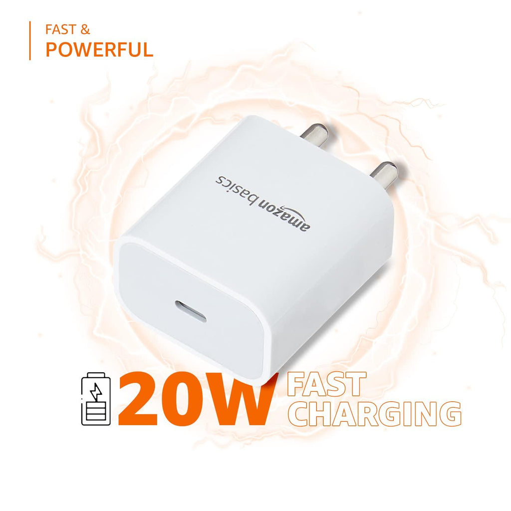 amazon basics 20 Watts Phone Charger for Type C Adapter with Charging without Cable Easy to Carry(White)