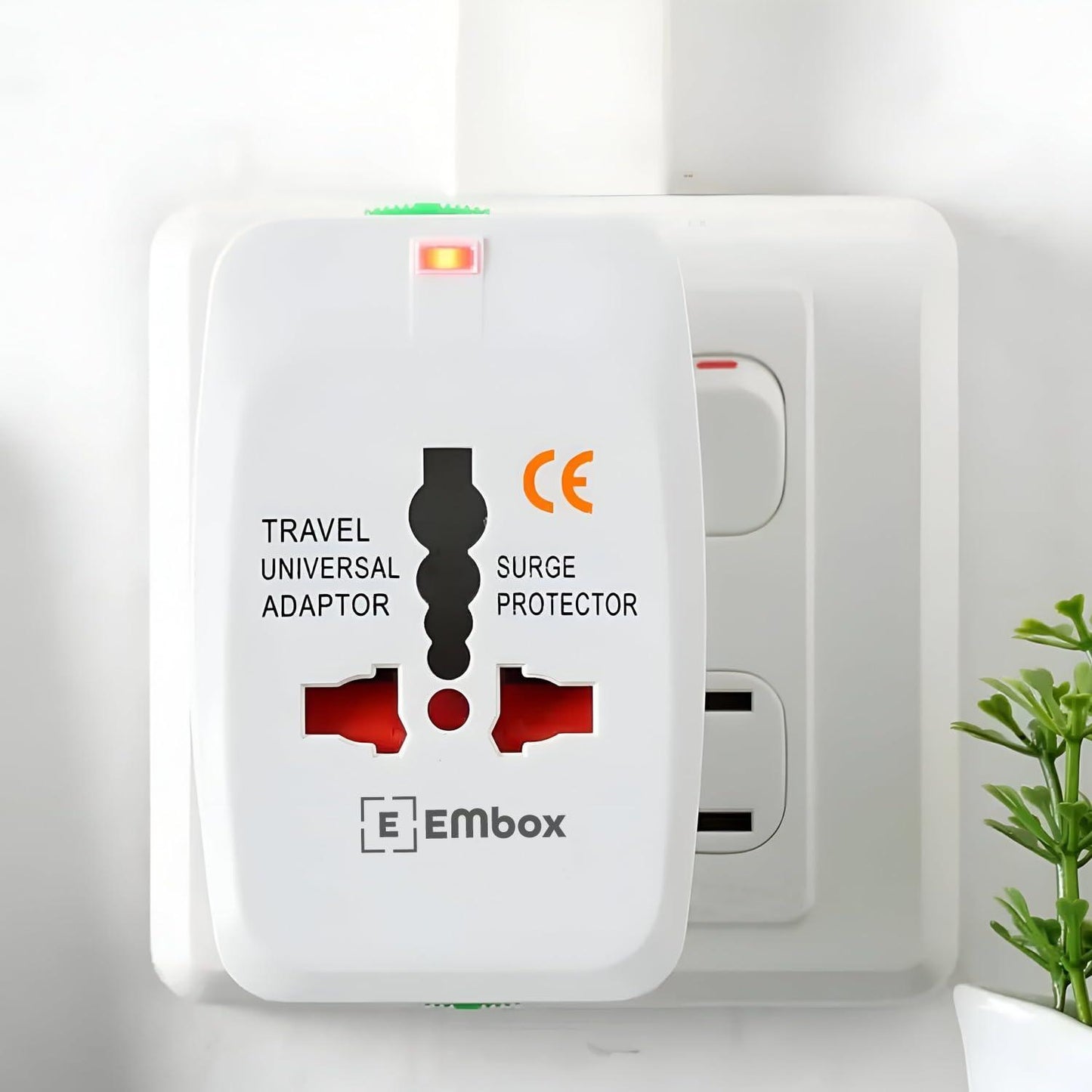 EMBOX Universal Charger Adapter 240 AC Wall Charger 6 A Universal Travel Adapter All in One International Ports for USA EU UK AUS Supports 150+ Countries Smart Phone, Laptops, Cameras, Pack of 1