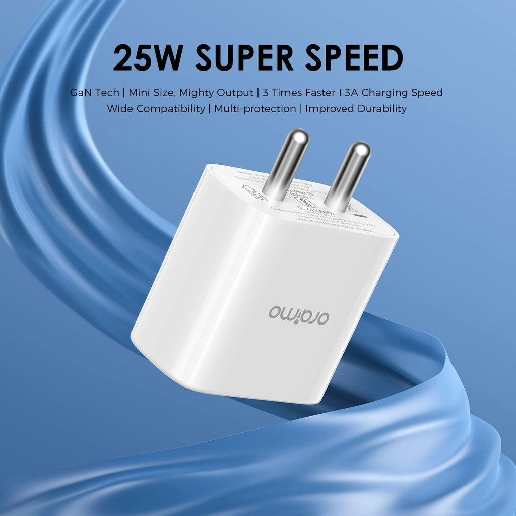 Oraimo 25W Super Fast GaN Charger Dual Port USB C Wall Charger,Fast Charging for Samsung Galaxy S22/S21/S20 Ultra/ S21/S21Ultra/S21+/S20/S20Ultra/Note20 and more (OCW-I100D+C54(25W))