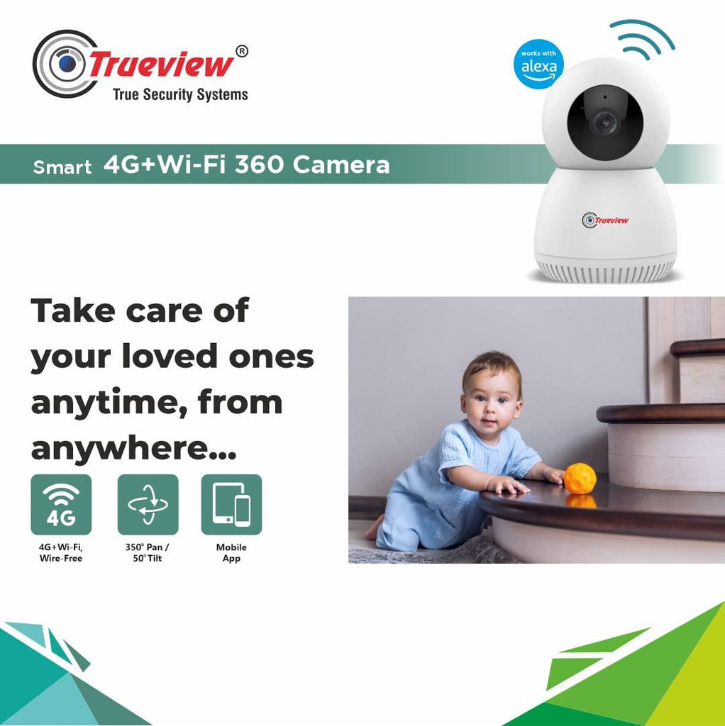 Trueview 4G Sim Based + Wi Fi Based Smart CCTV Camera for Home | Baby Monitoring Servelance | Indoor Camera for Home (4G Smart Camera)