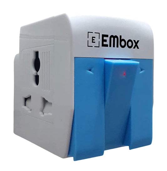 EMBOX 3 Pin Multi Plug Socket-Universal Travel Adapter with Individual Switch Safety Shutter LED Indicator-3 Way Plug Extension for Home Office Travel-5A-250V (Blue Pack Off 1)