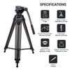 DIGITEK® (DPTR 601 VD) 160CM Professional Heavy Duty Tripod with 2-Way Pan Head & Rubberized Leg, 15kg Max Load, Lightweight 3.1kg, 3-Section Adjustment, Idea for DSLR, Digital Video Cameras