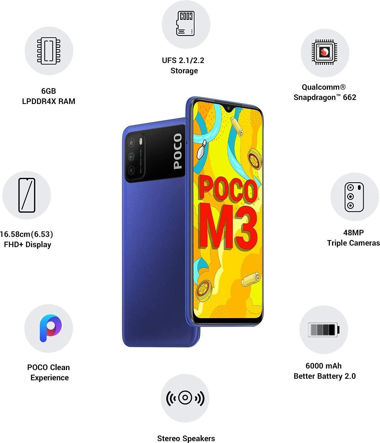 (Refurbished) POCO M3 (Cool Blue, 6GB RAM,128GB Storage) - Triveni World