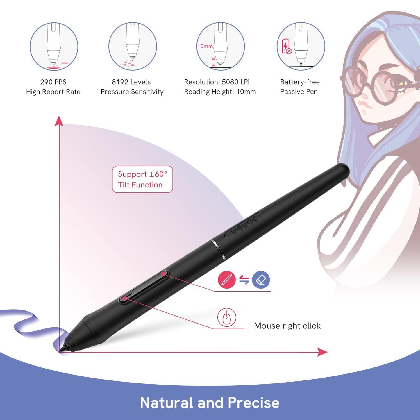 VEIKK VK1060PRO Drawing Tablet,10x6 inch/25.4 x15.24 cm Drawing Graphics Tablet, 2 Quick Dials,6 Express Keys, Battery-Free Stylus with Tilt Function, for Win Mac Linux Android OS (8192 Levels)