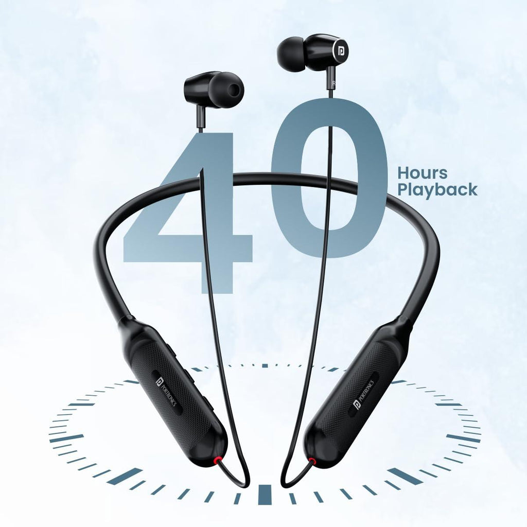 Portronics Harmonics Z7 Bluetooth Wireless in Ear Earphones with Upto 40 Hours Playback, 10mm Dynamic Driver, Gaming Mode, High Bass, IPX4 Water and Sweat Resistant, Type C Fast Charging(Black)