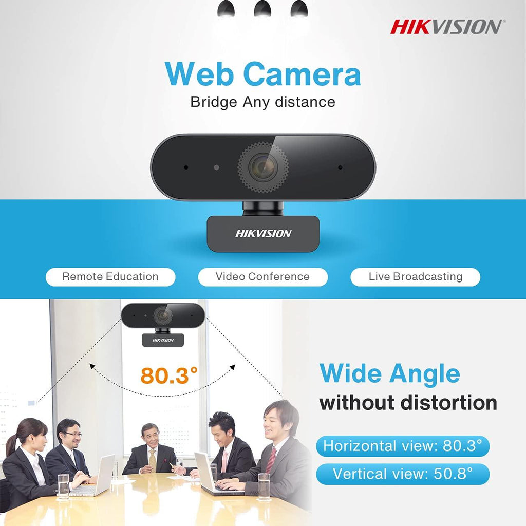 Hikvision DS-U02 1080p Webcam, Wide Angle without Distortion, Noise Reduction, Plug, Play, Digital, Zoom/WebEx/Skype/Teams/PC Laptop/Online Classes/Webinar/Conferencing, Black