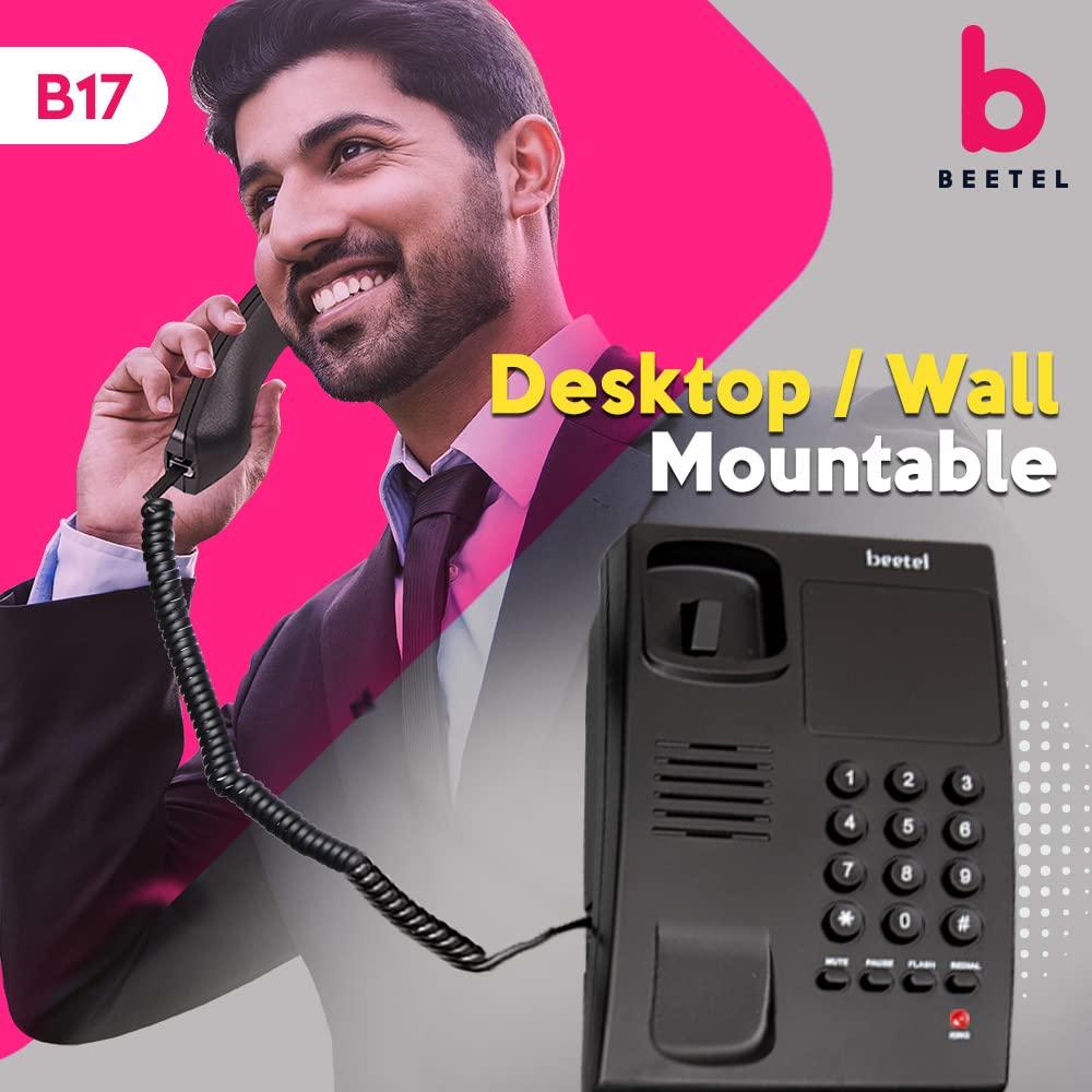 Beetel B17 Corded Landline Phone, Ringer Volume Control, LED for Ring Indication, Wall/Desk Mountable, Elegant Design,Clear Call Quality,Mute/Pause/Flash/Redial Function (Made in India) (Black)(B17)