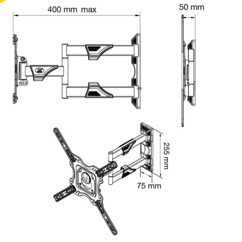 Gadget Wagon 32 to 55 Inch led TV Wall Mount movable swivel corner bracket P4, Swivel and Tilt corner, full motion