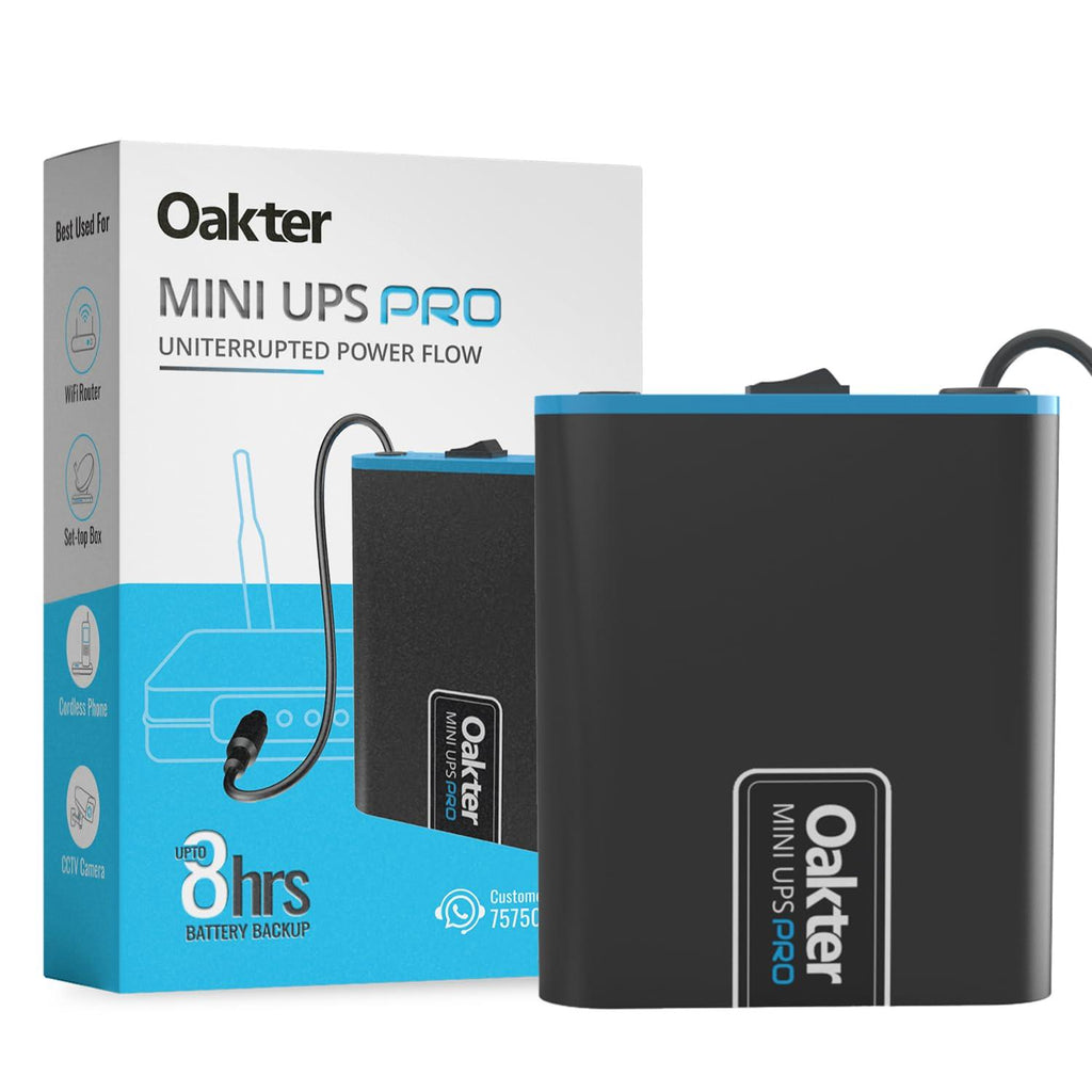 Oakter Mini UPS PRO for High Capacity WiFi Routers 12V & Upto 3A | Power Backup Upto 8 Hours | Supports Jio, Airtel & Other Routers | 12 Months Warranty | Current Surge & Deep Discharge Protection |