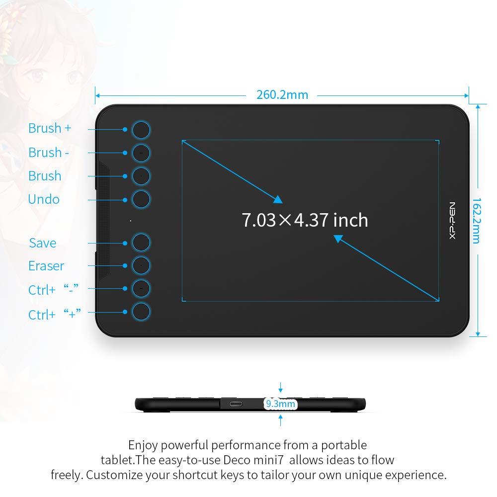 XP-PEN Deco Mini 7 Graphics Tablet 17.78 cm x 11.09 cm (7 x 4.37 inches) Pen Tablet with 8192 Levels Pressure Sensitivity Battery-Free Stylus, 6 Customizable Shortcut Keys & Android Support, Black