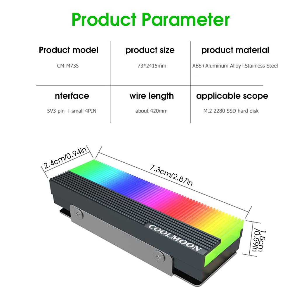 ZORBES® 5V ARGB LED RGB Light Motherboard Heatsink SSD Aluminum Cooler with Silicone Thermal Pad for PCIE NVME NGFF or SATA 2280 M.2 SSD Without SSD