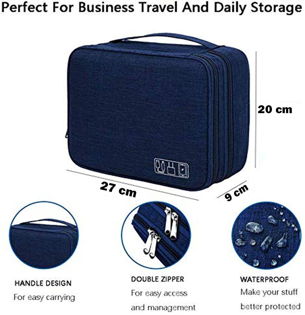 Seagull flight of fashion Double Layer Electronic Gadget Organizer Case, Cable Organizer Bag for Accessories with Mobile Stand - 27 X 20 X 9 Cm - Navy Blue - Model 1