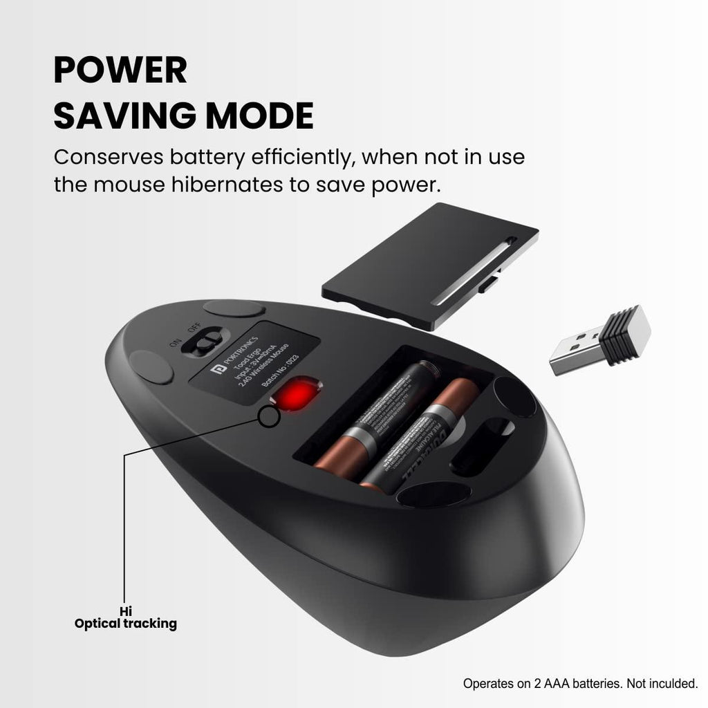 Portronics Toad Ergo Vertical Advanced Wireless Ergonomic Mouse 2.4Ghz, 6D Button, Wrist Support, Adjustable DPI upto 1200, Supports Hand Posture(Black)