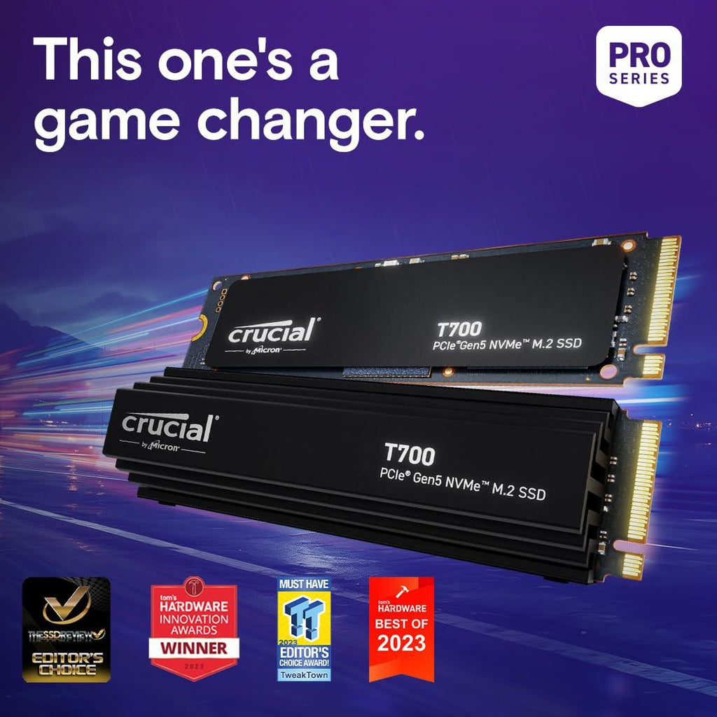 Crucial T700 1TB Gen5 NVMe M.2 SSD with heatsink - Up to 11,700 MB/s - DirectStorage Enabled - CT1000T700SSD5 - Gaming, Photography, Video Editing & Design - Internal Solid State Drive