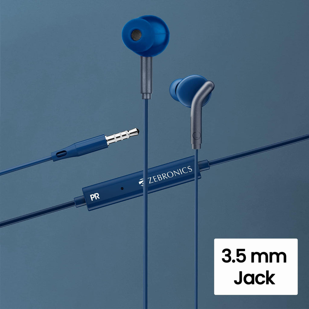 ZEBRONICS Zeb-Bro in Ear Wired Earphones with Mic, 3.5mm Audio Jack, 10mm Drivers, Phone/Tablet Compatible(Blue)