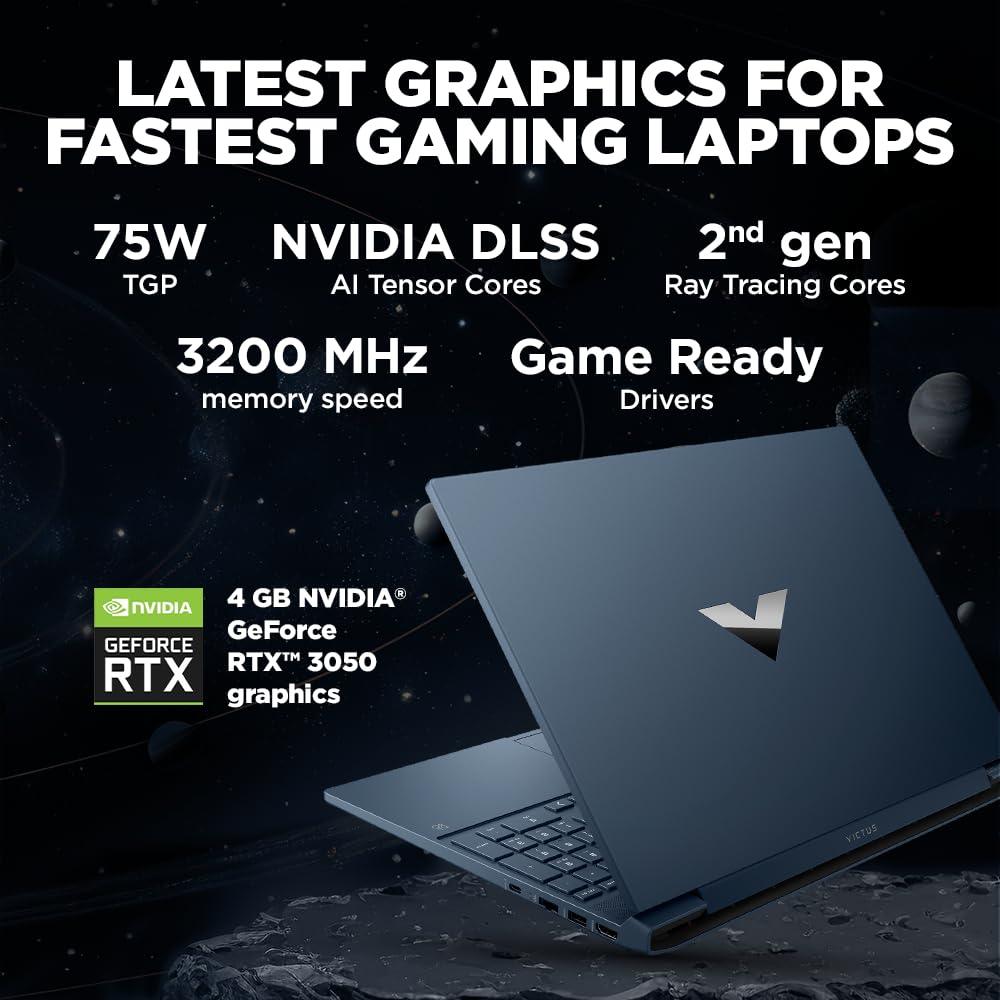 HP Victus Gaming Laptop, AMD Ryzen 5 5600H, 4GB RTX 3050 GPU, 15.6-inch (39.6 cm), FHD, IPS, 144Hz, 16GB DDR4, 512GB SSD, Backlit KB, B&O, 9ms response time, Dual speakers (Blue, 2.37 kg), fb0106AX