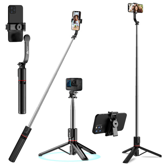 WeCool S6 Reinforced Bluetooth Selfie Stick with Tripod Stand, 45inc/ 130cm Long Selfie Stick with 6-Section Stable Base, Detachable Mobile Holder, Compatible with Mobile/GoPro for Video & Photoshoot