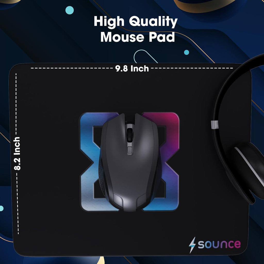 Sounce Ergonomic Mouse Pad, Non-Slip, Anti-Skid, Waterproof, Splash-Proof Precision Tracking, Durable, Suitable for Gaming, Computer, Laptop, Home & Office (9.8 X 8.2 Inch Black).