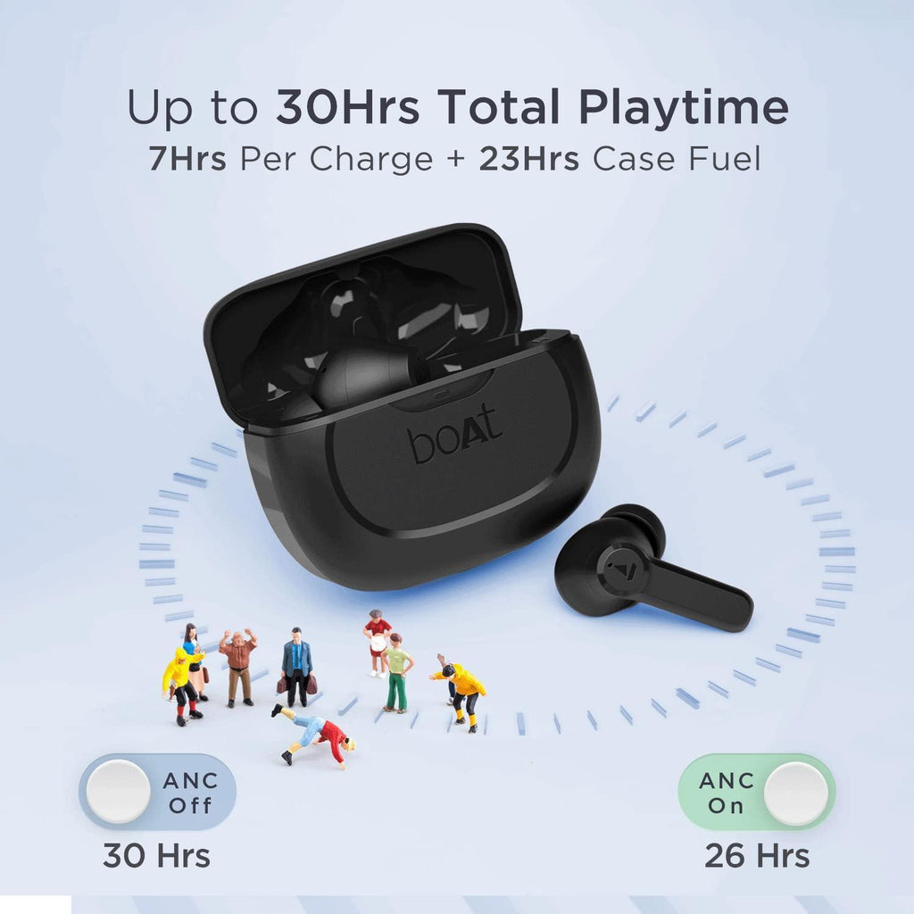 boAt Airdopes 393ANC True Wireless in Ear Earbuds with 32dB Hybrid ANC, Quad Mics with ENx™ Tech, 30 Hours Playback, Beast™ Mode,ASAP™ Charge,Ambient Mode,Bluetooth v5.2 IWP™,IPX5(Rogue Black) - Triveni World