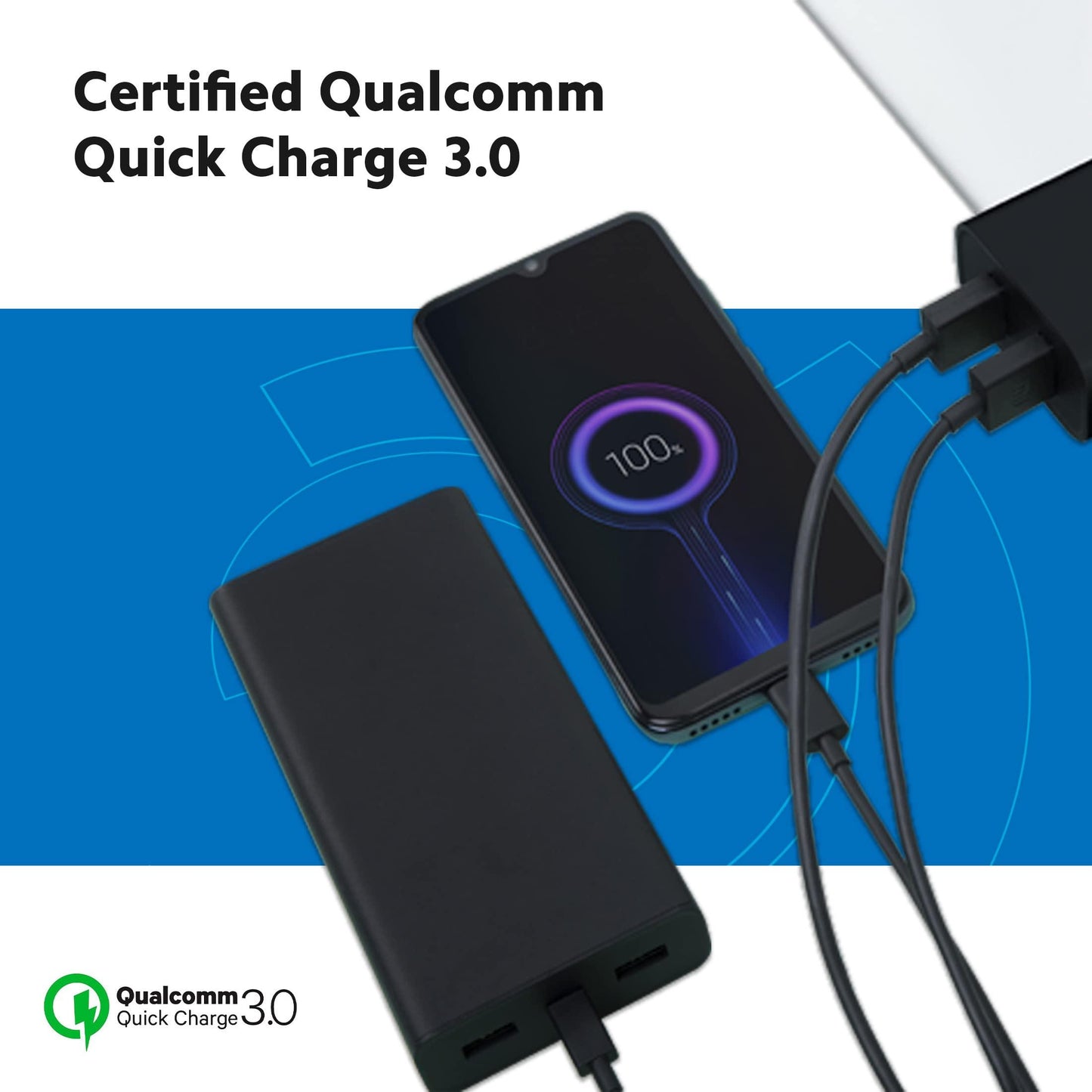 Mi USB 18W Dual Port Charger|Dual USB Port|Certified Qualcomm Quick Charge 3.0| Compatible for Mobile, Headphones, TWS, Game Console, Power Banks|Compatible for Redmi Phones as Well*