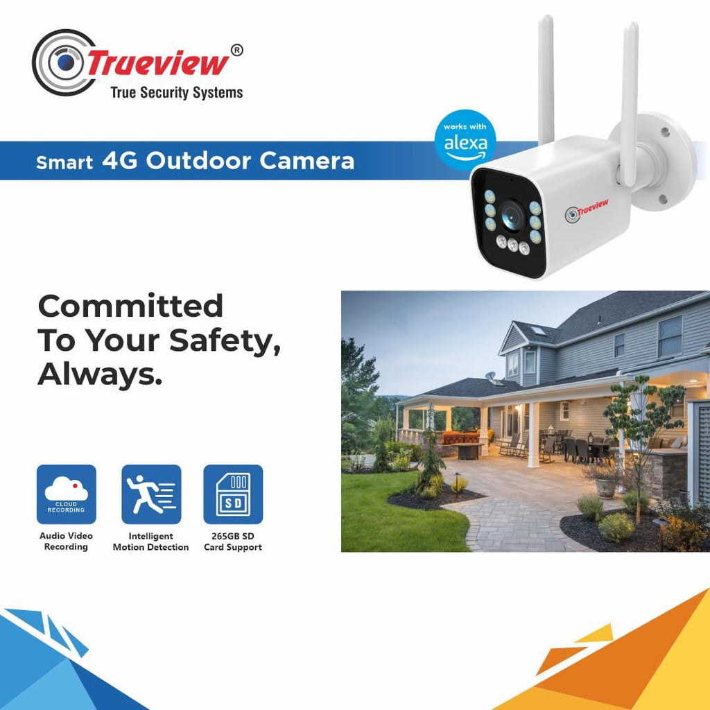 Trueview 3mp 1296p HD All Time Color 4G Sim Based Bullet CCTV Security Camera for Home, Shop, Office, Farm, and Construction Site | IP66 Waterproof Rating | With 9 IR LED