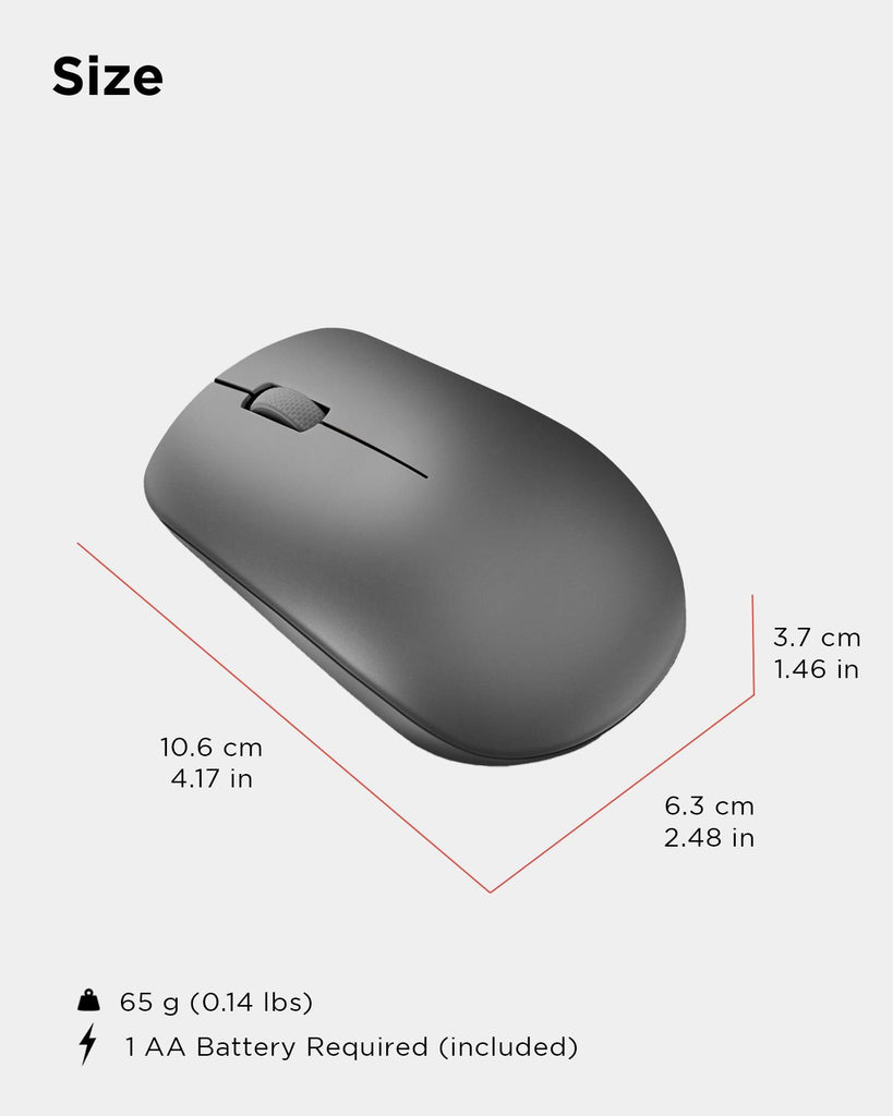 Lenovo 530 Wireless Mouse (Graphite): Ambidextrous, Ergonomic Mouse, Up to 8 Million clicks for Left and Right Buttons, Optical Sensor 1200 DPI, 2.4 GHz Wireless Technology via Nano USB Receiver