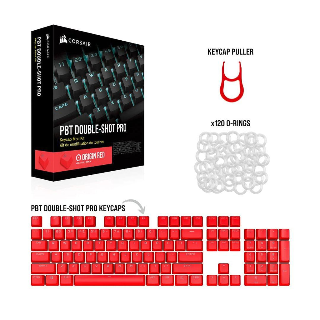 Corsair PBT Double-Shot PRO Keycap Mod Kit – Double-Shot PBT Keycaps – Origin Red – Standard Bottom Row – Textured Surface – 1.5mm-Thick Walls – O-Ring Dampeners (CH-9911020-NA)