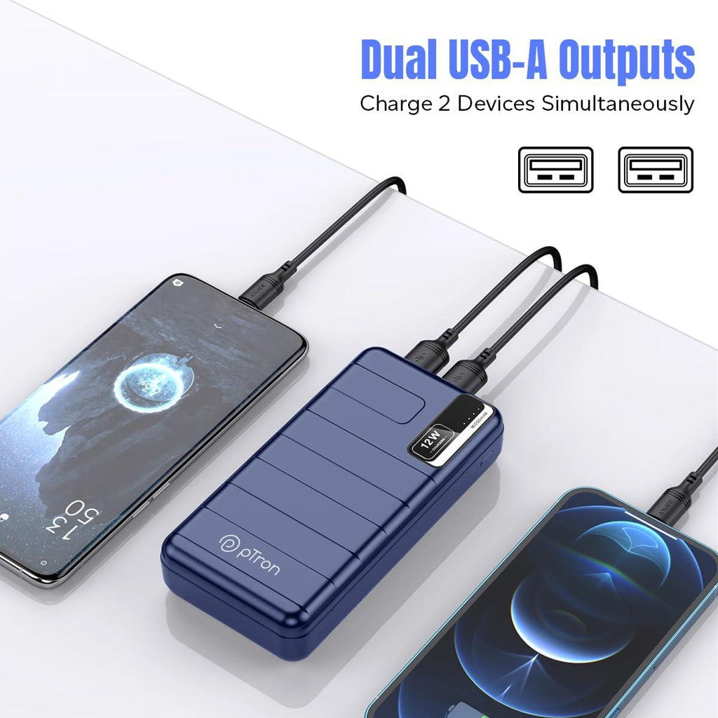 pTron Dynamo Nitro 10000mAh 12W Power Bank, Dual USB Charging Ports, 2 Input Ports Type-C & Micro USB, Made in India, Multiple Layers of Protection & BIS Certified (Blue)