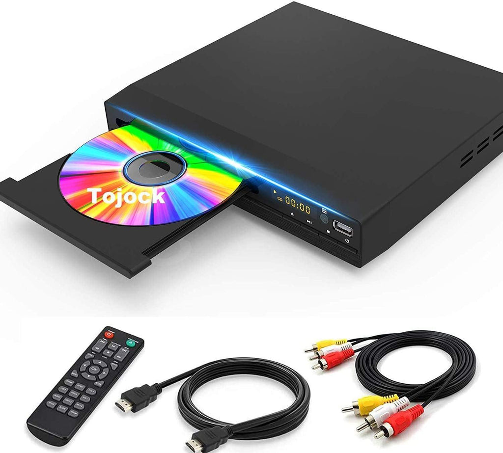 Tojock DVD Player with HDMI AV Output, DVD Player for TV, Contain HD with AV Cable/ Remote Control/ USB Input, All Region Support Home DVD Players, Tojock