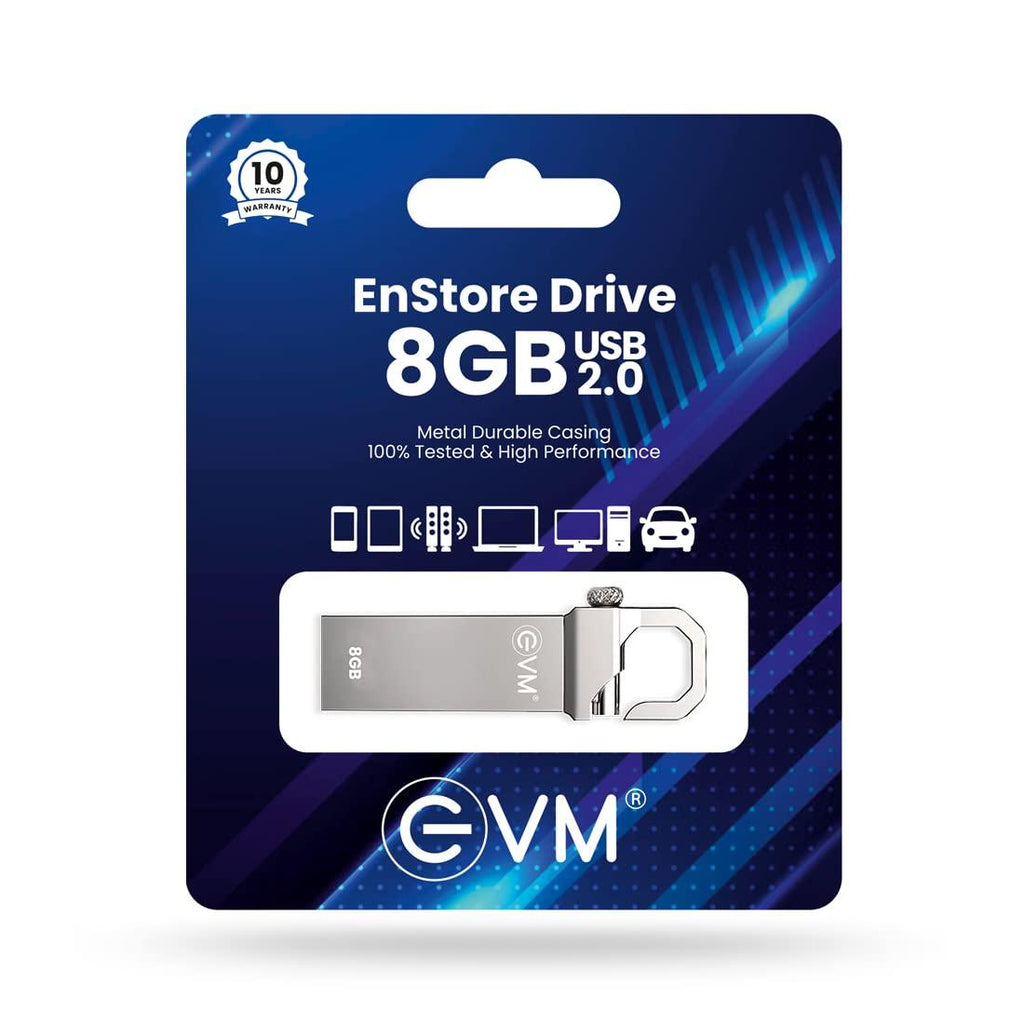 EVM EnStore 8GB Metal USB 2.0 Flash Drive - High Read Speeds up to 15MB/s & Write Speeds up to 8MB/s - Durable Metal Casing - Ideal for Data Transfer & Storage - (EVMPD/8GB)