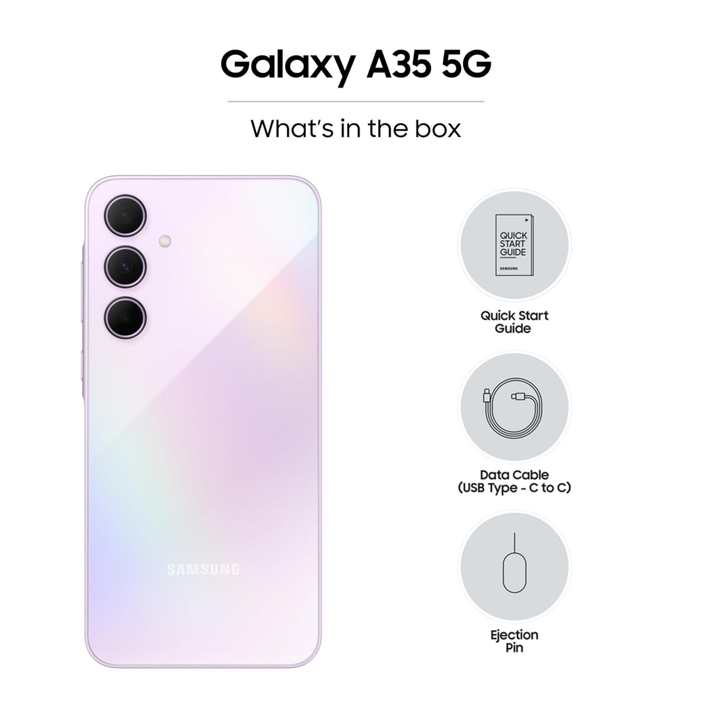 Samsung Galaxy A35 5G (Awesome Lilac, 8GB RAM, 256GB Storage) | Premium Glass Back | 50 MP Main Camera (OIS) | Nightography | IP67 | Corning Gorilla Glass Victus+ | sAMOLED with Vision Booster - Triveni World