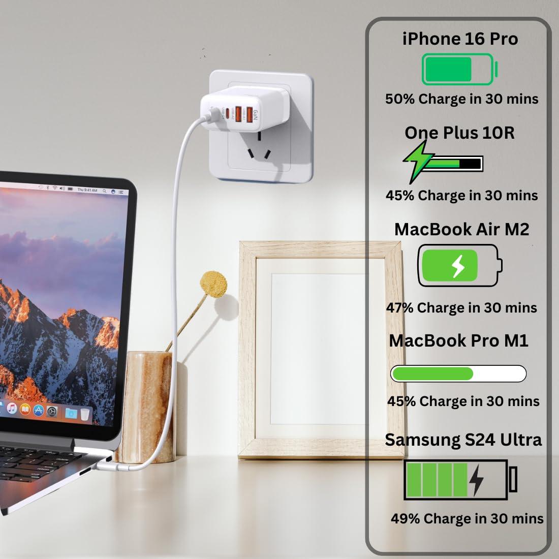 DUDAO A6SID 65W GaN Charger PD QC 4-Port Super Fast Charging Compact,USB Wall Charger with Type-C to Type-C 2M 100W Braided Cable for MacBook Pro/Air, iPad Pro, Galaxy S24, iPhone Series