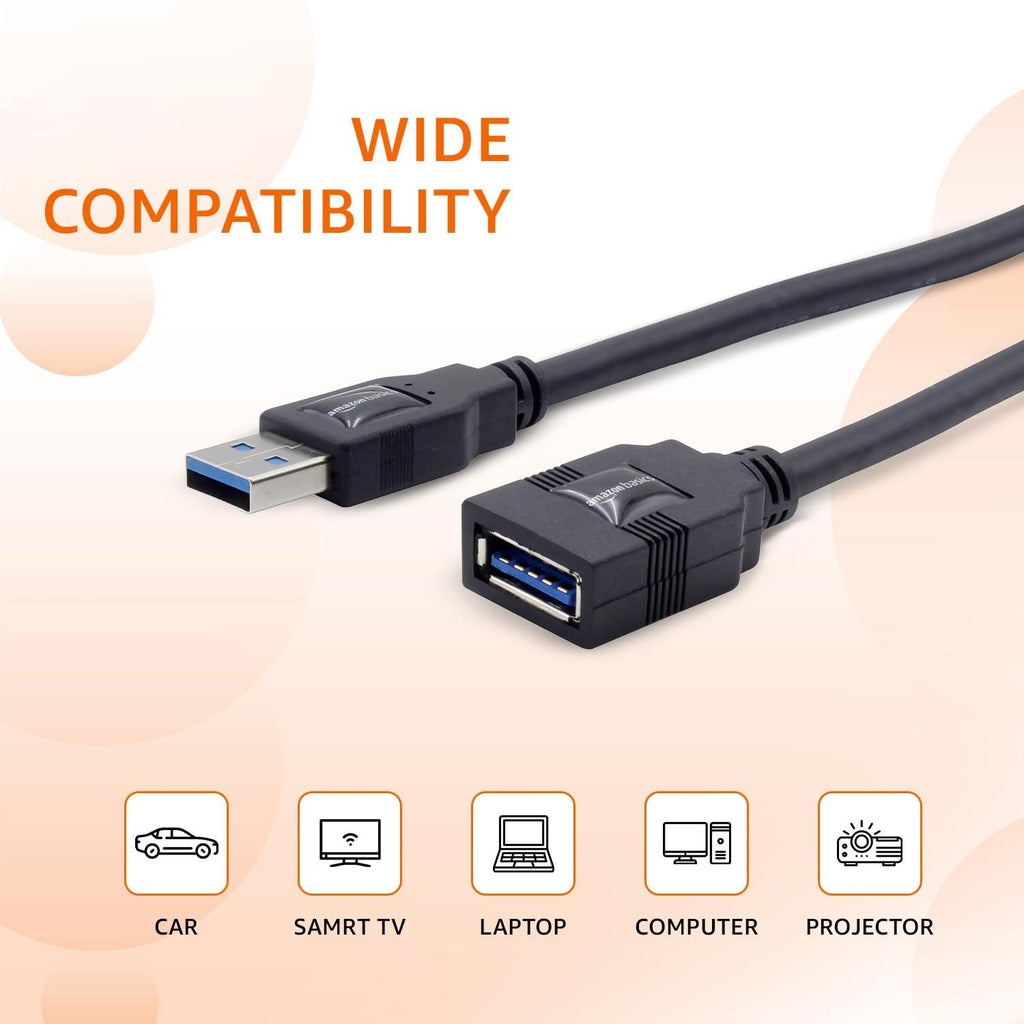 Amazon Basics USB 3.0 Extension | Type A Male to Type A Female | Repeater Cable - 3.3 ft | Enhanced Connectivity & High-Speed Performance