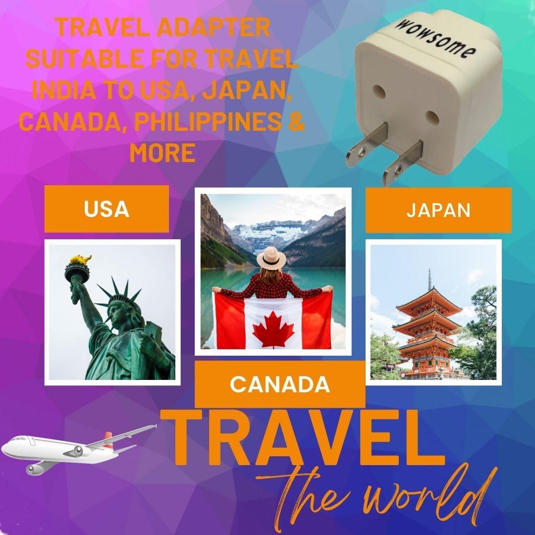 WOWSOME 2 Pin Universal Conversion Plug for India, UK/EU/AU to USA, Canada Travel Adapter (2pcs)